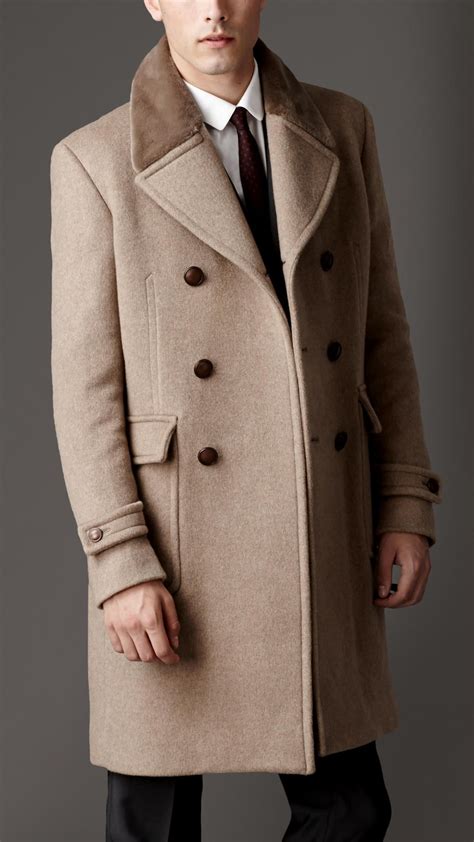 mens white burberry coat|Burberry men's wool overcoat.